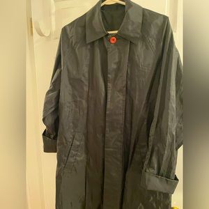Longchamp Black Trench Coat with Red Button